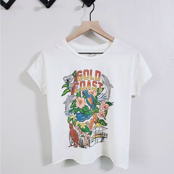 NWOT Anthropologie X Midnight Rider Gold Coast Cut Off Graphic Tee Size Small - Picture 5 of 9